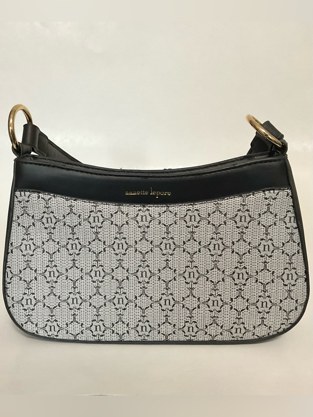 Nanette Lepore Black & Grey Monogram Shoulder Bag
